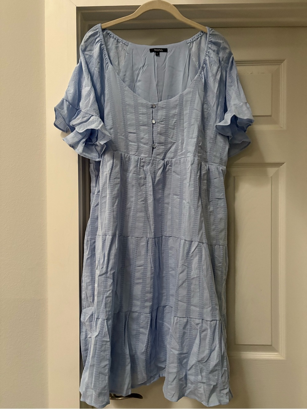Sky Blue Tiered Midi Dress with Ruffle Sleeves